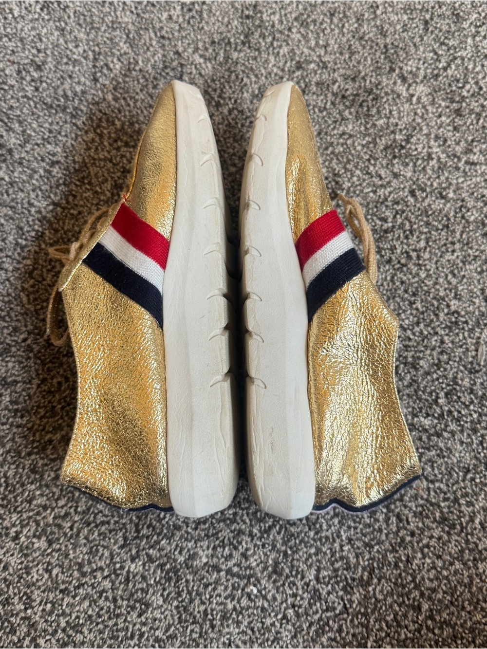 Jeffrey Campbell Motion 2 Gold Metallic Leather Sneakers Stripe Shoes Women’s 8 - Picture 7 of 11